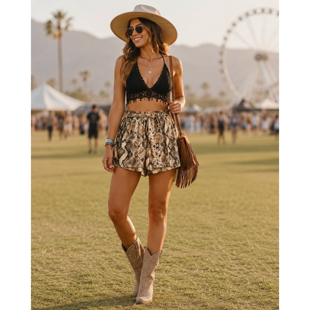 Texas True Threads Snake Print Flowy Shorts Boho Western Festival Cowgirl